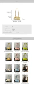 Detailed size chart and multi-color options for the vintage PU shoulder Boston bag