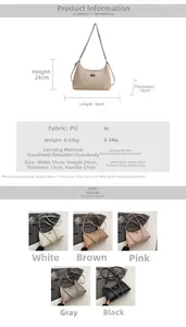 Detailed size chart and multi-color view of pleated PU leather crossbody bag