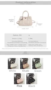 Detail showing accordion pleat texture and dimensions of the PU leather bucket bag