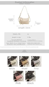 Dimensions détaillées et choix de couleurs pour ce sac sous le bras en cuir PU plissé