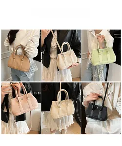 Detailed view of women's pleated bucket bags in six colors for daily casual commute