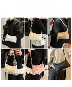 Collage of model wearing vertical pleated shoulder bags in six various colors