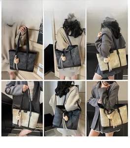 Detailed views of large marble pattern tote bag shown in multiple lifestyle poses