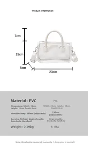 Transparente PVC Jelly-Bag Maße 23x15x8cm mit weißen Griffen und verstellbarem Gurt