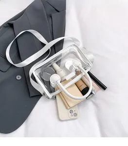 Innenansicht der transparenten PVC-Tasche mit Platz für Kosmetik und Smartphone