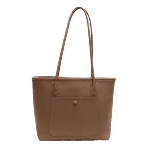 Minimalist large brown leather tote bag with fine litchi texture for women's daily commute