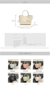 Detailed view of PU leather bucket bag with elephant charm and size specifications