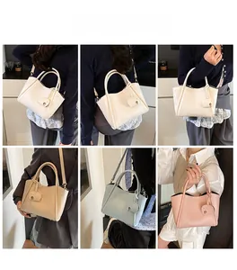 Litchi texture tote bag shown in various colors and carrying styles for daily use