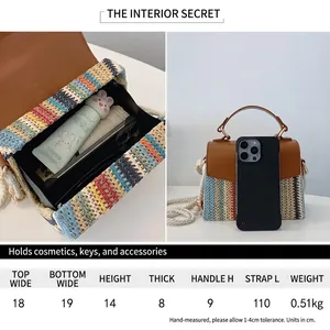 Sac bandoulière tissé coloré avec rabat en cuir marron et intérieur spacieux pour vos essentiels