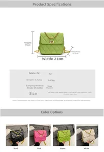 Detail view of quilted PU shoulder bag featuring golden chain strap and swivel lock buckle