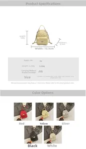 Quilted mini backpack size chart and technical details for the PU leather bag