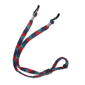 Colorful geometric pattern eyeglass chain with adjustable silicone loops and metal spring