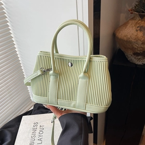 Pleated Bucket Bag PU Leather Vertical Texture Handbag With Adjustable Strap Daily Commuting Minimalist For Women