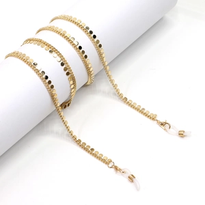Chaîne De Lunettes En Cuivre Doré Paillettes Rondes Cordon Antidérapant Mode Rétro Sangle De Collier Réglable Pour Femmes