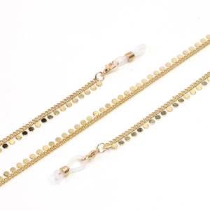 Chaîne de lunettes dorée antidérapante en métal avec disques sequins et boucles