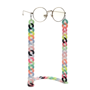Colorful acrylic eyeglass chain with multi-colored plastic rings for round glasses
