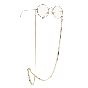 Chaîne de lunettes dorée antidérapante en métal avec sequins et monture ronde