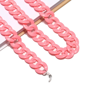 Close-up of pink acrylic chain link glasses strap with silicone anti-slip loops