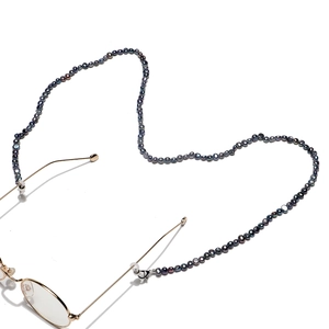 Natural black pearl glasses chain with gold lobster clasps and anti-slip rubber loops