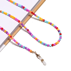 Colorful beaded eyewear chain with natural round shells and non-slip silicone loops