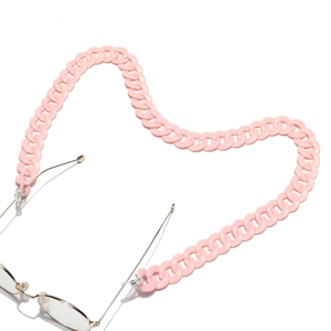 Pink acrylic thick chain eyewear lanyard with non-slip silicone loops in heart shape