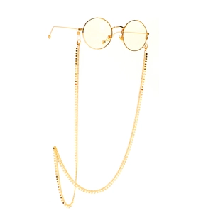 Lunettes rondes vintage dorées avec chaîne décorative antidérapante à paillettes métal