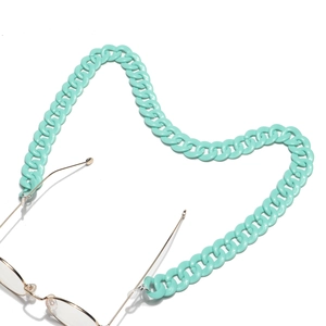 Detail of tiffany blue acrylic chunky chain for glasses with silicone loops