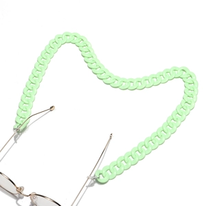 Detail of mint green acrylic glasses chain with transparent non-slip rubber loops
