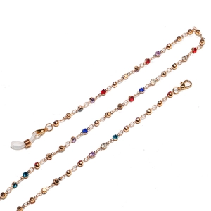 Handmade gold chain with colorful rhinestones for eyeglasses and masks with silicone loops
