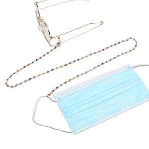 Handmade gold eyewear chain with colorful rhinestones for glasses and masks