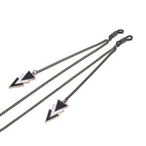 Minimalist black metal eyewear chain with stylish black and white triangle pendant