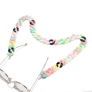 Detail of colorful macaron acrylic eyeglass chain with anti-slip silicone loops