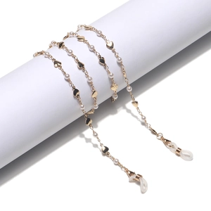 Mode Brillenkoord Goud Legering Hart Hanger Kunstparel Antislip Bril Koord Masker Koord Voor Dames