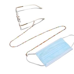 Handmade multicolored beaded lanyard for glasses and masks with golden metal hooks