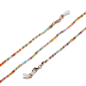 Handmade rainbow beaded chain with gold lobster clasps for glasses and masks