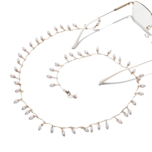 Handmade gold eyewear chain with drop pearls and adjustable non-slip rubber loops