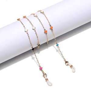 Catena Per Occhiali Metallo Cordino Mascherina Con Trifogli In Smalto Colorato Moda Elegante Donna Occhiali Da Sole
