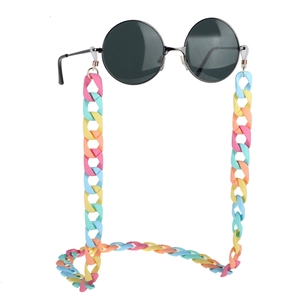Black round frame sunglasses with colorful macaron acrylic chunky glasses chain