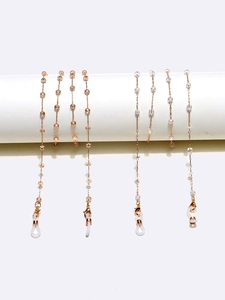 Chaîne De Lunettes Élégante Avec Perles En Verre Cristal Cordon Antidérapant Avec Fermoir Mousqueton En Métal Et Boucles