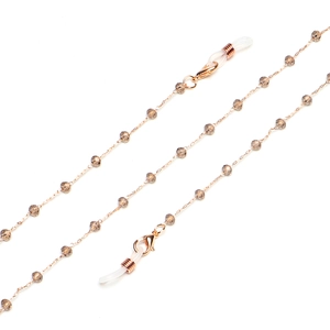 Chaîne de lunettes dorée avec perles en cristal marron et boucles en silicone
