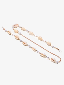 Détails de la chaîne de lunettes bohème avec coquillages blancs et anneaux dorés
