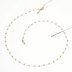 Chaîne de lunettes perles de cristal marron avec fermoirs mousquetons en métal or rose