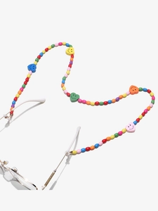 Colorful handmade wooden bead glasses chain with smiley heart charms for kids
