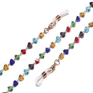 Handmade gold chain with colorful heart crystal beads for sunglasses or mask lanyard