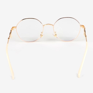 Retro round gold metal glasses frame with anti-blue light lenses and leaf temple detail