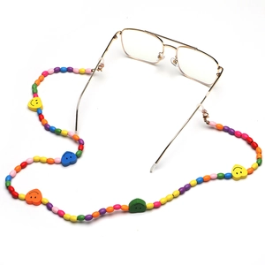 Colorful Beaded Glasses Chain For Kids With Metal Clips And Silicone Rings Smiley Face Heart Beads Fashion Eyewear Strap
