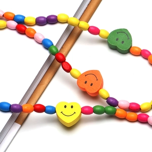 Handmade colorful wooden bead glasses chain for kids with heart smiley face beads