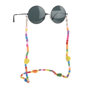 Colorful handmade kids eyewear chain with smiley beads and retro round sunglasses