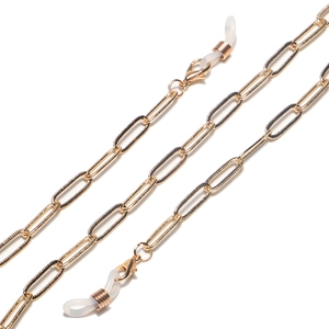 Chaîne de lunettes trombone dorée élégante avec embouts réglables en caoutchouc blanc