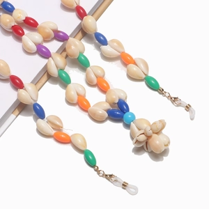 Handmade colorful conch shell eyewear chain with golden lobster clasps and beads